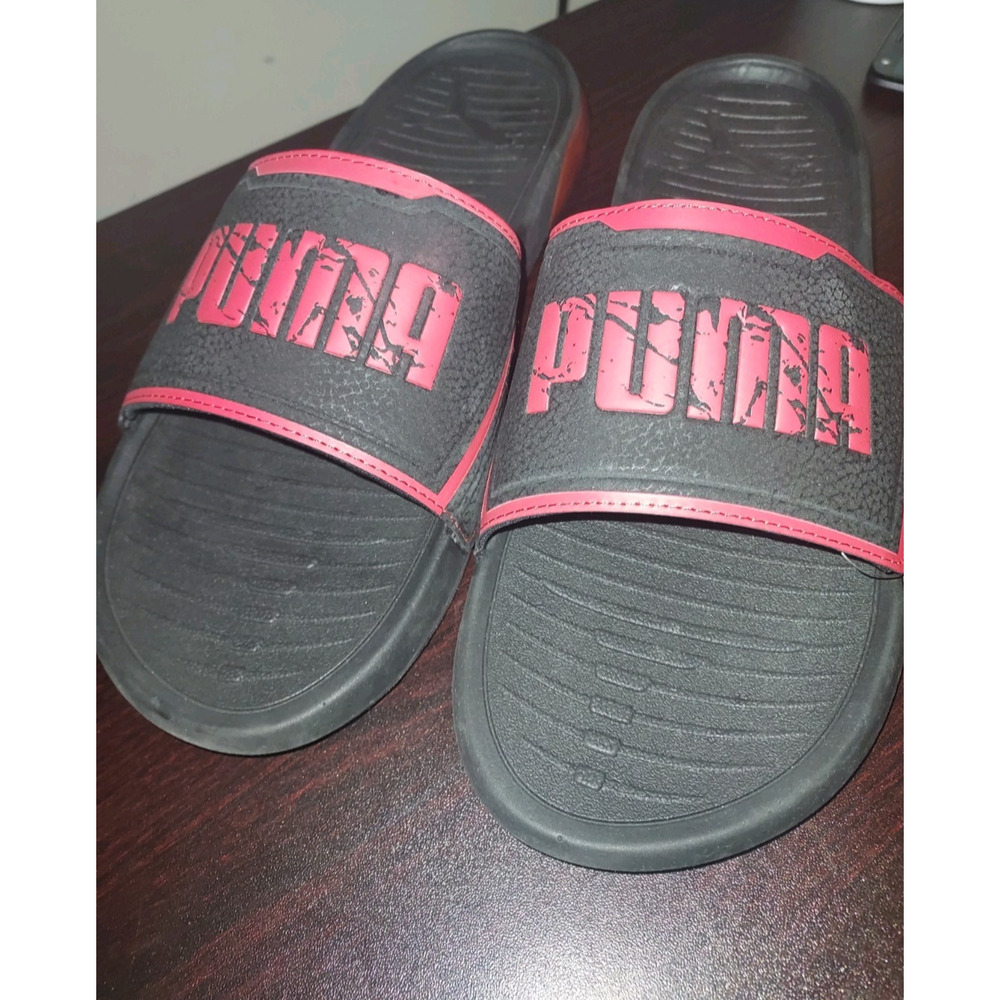 PUMA Men's Slides Sz 9 Slip on Open Toe Comfort Viz Cat Marble Black Red